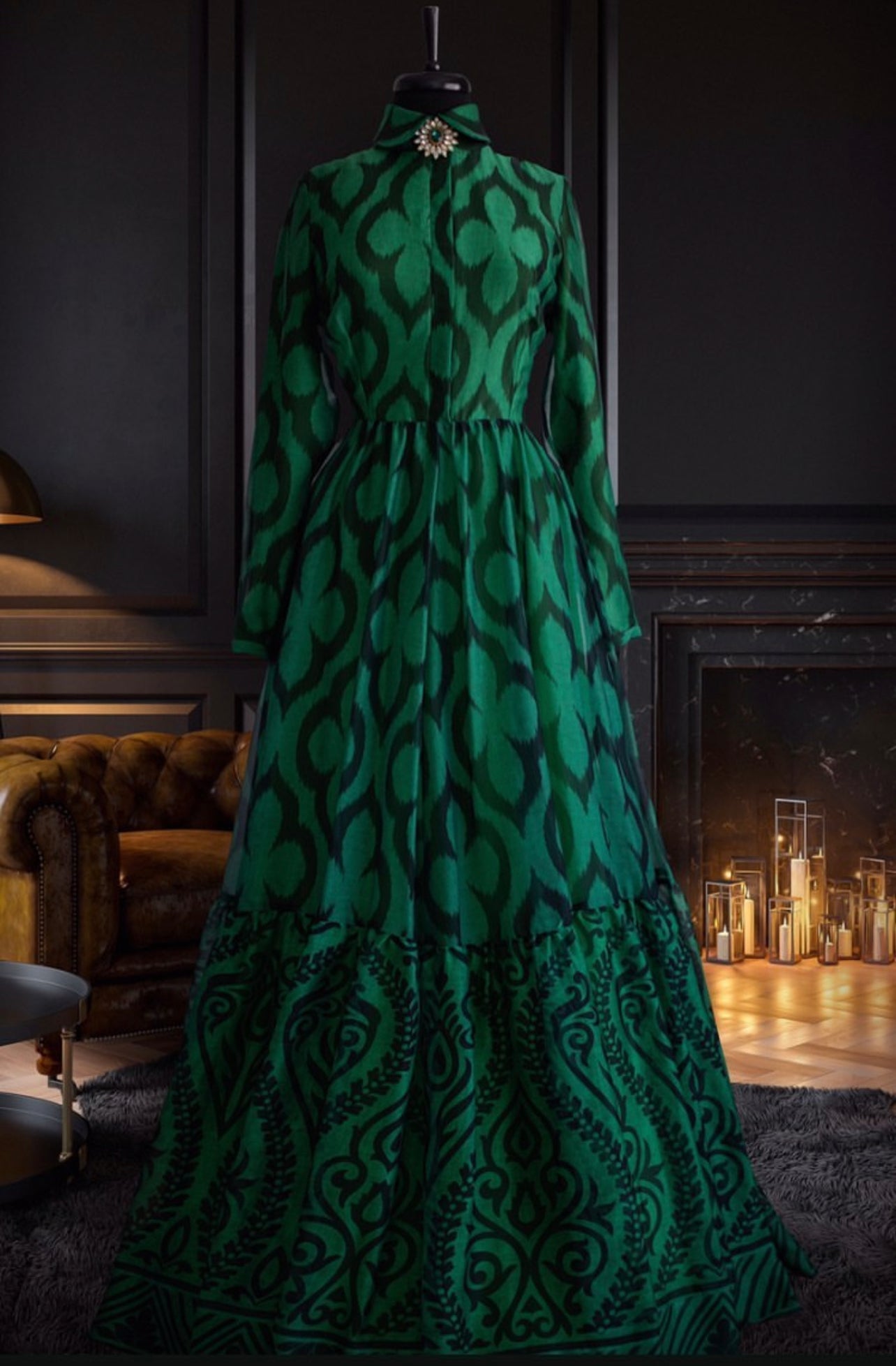 Emerald green chiffon on sale dress